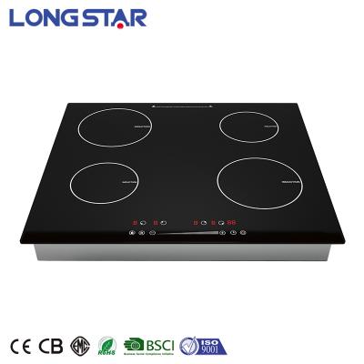 China Hotel Condenser Crystal Glass 6000W Four Dish Panel Induction Cooker for sale