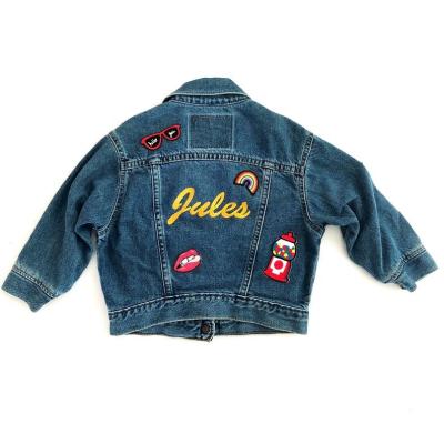 China Sustainable Fashion Custom Design Casual Patch Embroidered Kids Boy Denim Jacket for sale