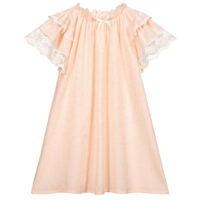 China Factory Wholesale Fashion Breathable Neck Elastic Casual Butterfly Sleeves Night Dress For Girls Kids for sale