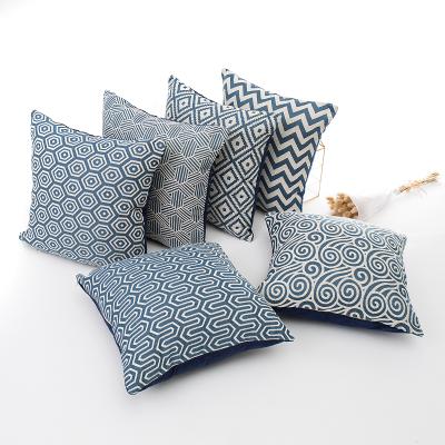 China Anti-static cheap chinese style cotton blue white dyed pillow covers woven jacquard throw pillow case for sale