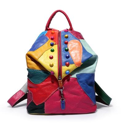 China Waterproof Genuine Leather Multifunctional Sport Backpack Good Quality Women Rainbow Color Bag Wholesale Backpack for sale