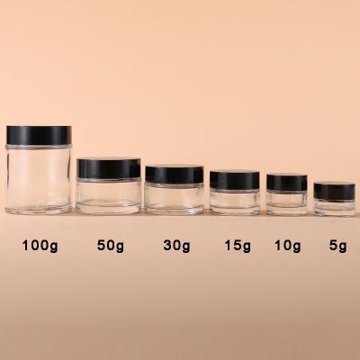 China Cosmetic Clear Glass Jars With Lid 5g 10g 15g 30g 50g 100g Empty Cosmetic Bottles For Storage Creams Cosmetics Lotion And Ointments for sale