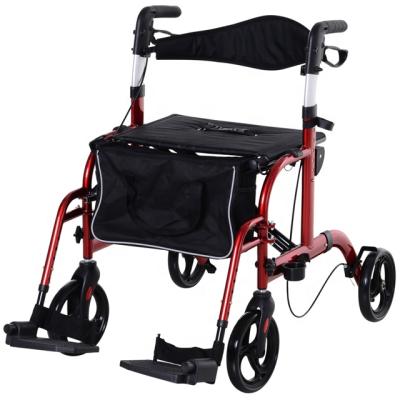 China Outdoor / Indoor Aluminum Folding 2 In 1 Wheelchair Rollator Walker With 8