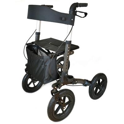 China Outdoor Outdoor Aluminum Walker Rollator With 12 Inch Pneumatic Wheel For Elderly for sale