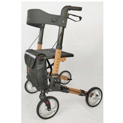 China Lightweight / Compact Hot Sale Folding Mobility Aid Walker Rollator With Wooden Textured Surface For The Elderly for sale