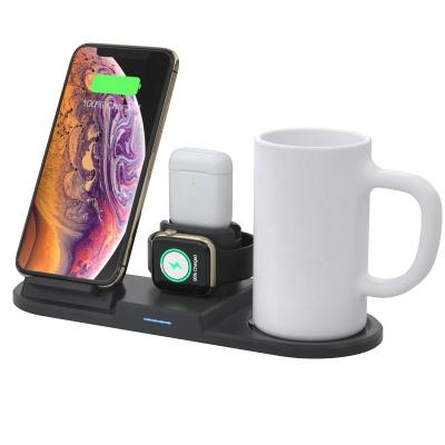 China 15W Mobile Phone Fast Charging Radio With Coffee Tea Cup For Iphone 12 Dock Charging Station For Apple Airpods for sale