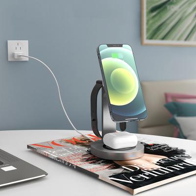 China Strong Magnet QI 3 in 1 Charger Stand 15W Wireless Fast Charging Magnetic Radio 3 in 1 Charger Dock Station for sale