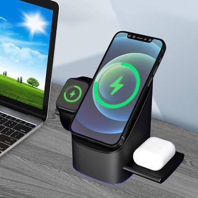 China Smart Watch Fast Charging Wireless Charger 3 In One Station QI 15W Magnetic 3 In 1 Dock Wireless Charger Stand for sale