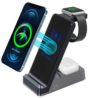 China LED Light Portable 3in1 Logo Charger Stand Qi 15w Wireless Fast Charging 3 in 1 Wireless Charger Dock Station for sale