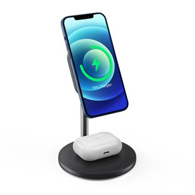 China Desktop 15W QI Wireless Charger Magnetic 2 in 1 Wireless Charger for Iphone 12/12 Pro/12 pro Max Fast Charge Station For Airpods pro for sale