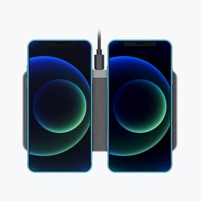 China Dual Coil Wireless Charger 15W QI Fast Charging 2 in 1 Dual Coil Desktop Charging Pad for Apple Samsung for sale