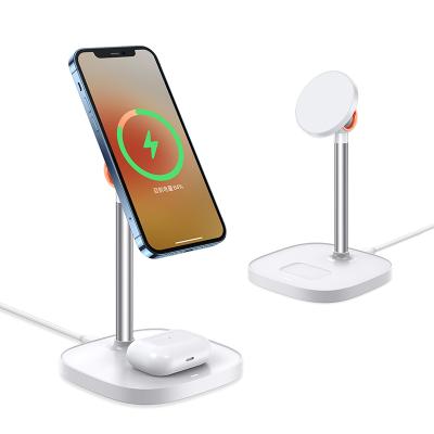 China Adjustable QI Charging Angle 2 Phone Magnetic In 1 Desktop Wireless Fast Charging Stand 15W Charger Dock For Iphone 12/13 for sale