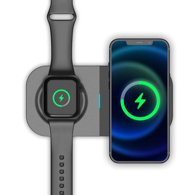 China Wireless Charge 2 Devices In The Same Time 15W QI Fast Charge 2 In 1 Wireless Charger Pad For Iphone 13/12/11/X Radio Charging Base For Watch 7/SE/6/ Apple 5/4 for sale