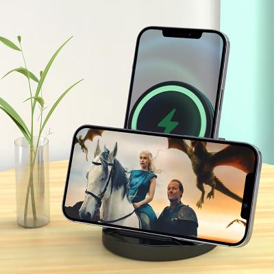 China Qi 15w Magnetic Foldable Portable Wireless Fast Charging Stand Holder Phone Charger Strong Magnetic Foldable Stand for sale