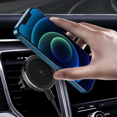 China Free Charging Fast Rotating Car Charger Magnetic Wireless Holder For Iphone 13 Qi 15w Magnetic Wireless Car Charger Mount for sale