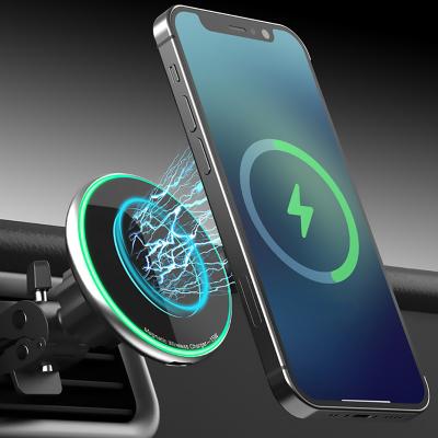 China Strong Magnetic Fast Charging Car Phone Holder Qi 15w Wireless Magnetic Car Charger Mount for sale