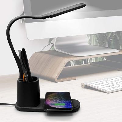 China Desk Lamp Wireless Charger with Pen Holder 360 Degree Rotation Led Table Lamp Wireless Charger with Pen/Pencil Holder Organizer for sale