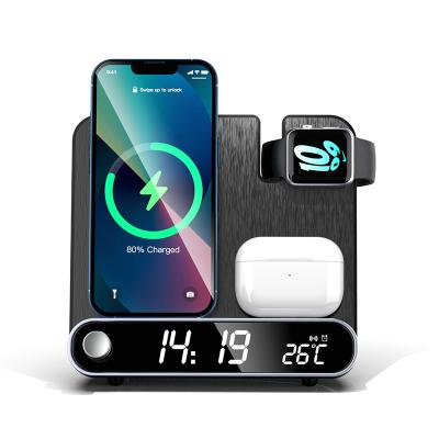 China Alarm Clock 3 in 1 Wireless Charger Clock Led Display Qi 15w Fast Charging Digital Alarm Clock Wireless Charger for sale