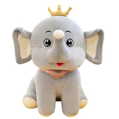 China Gift Kids Toys Gray Bedtime Soft Kawaii Stuffed Custom Size Yellow Crown Elephant Plush Animal Toy Wholesale With Big Big Ears for sale