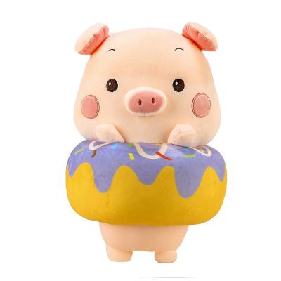 China Wholesale Pink Purple Stuffed Pig Donut Pillow Plush Toy for sale