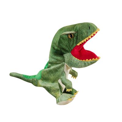 China Green Stuffed Plush Dino Hand Puppet Toy Animal for Baby and Kids for sale