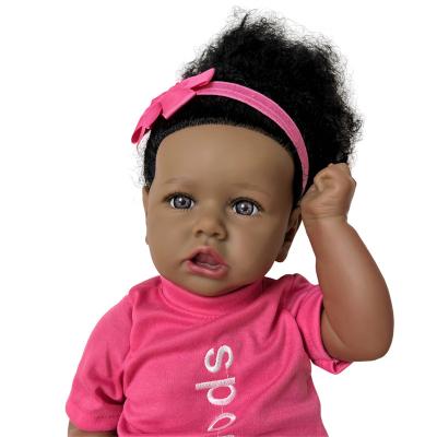 China MODEL TOY 12 22 Inch 58cm Lifelike Lifelike Standing Sitting Reborn Baby Saskia Silicone Doll Black With Clothes for sale