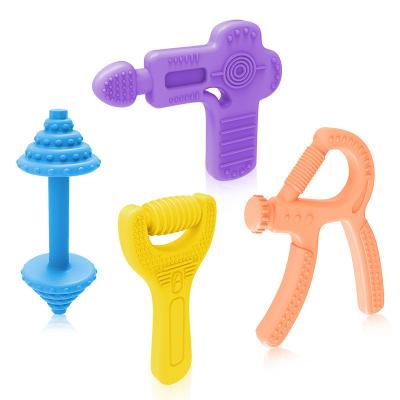 China Soft Safe Toy BPA Free Silicone Dumbbell Key Tool Shape Baby Teether Chewing Device Toys for sale