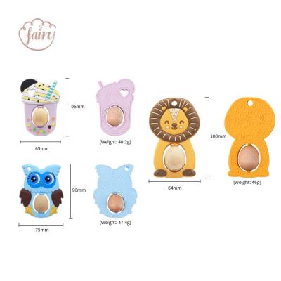 China Baby Animal Owl Lion Soft Teether Milk Silicone Bead Tea and Natural Wooden Teether for sale