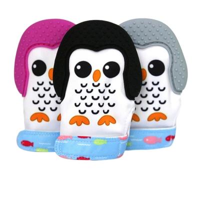 China Amazon Hot Sale Silicone Anti Consumption Hand Teether Penguin Mitt For Baby for sale