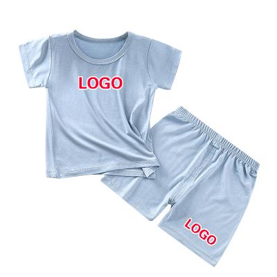 China Custom Logo Blank Children Unisex Boy Girl Summer Casual Soft Modal Cheap Short Sleeve T-Shirt Kids 2 Piece Shorts Set for sale