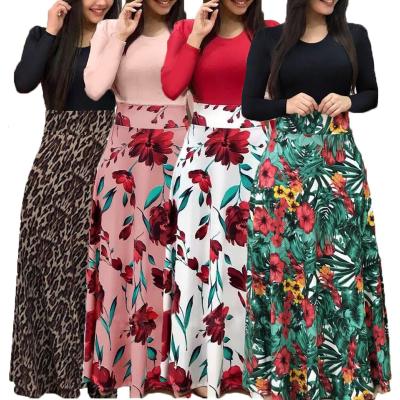 China 2023 New Fashion Spring Breathable Elegant Casual Dresses Flower Print Plus Size Long Skirt For Women for sale