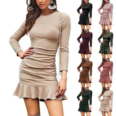 China Breathable Sexy Bodycon Women Club Wear Solid Color Spring Knitting Long Sleeve Tight Mini Dress for sale