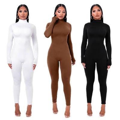 China Spring Bodycon One Piece Overalls Autumn Custom Logo Women Long Sleeve Sports Fitness Turtle Neck Women Long Pants QUICK DRY for sale