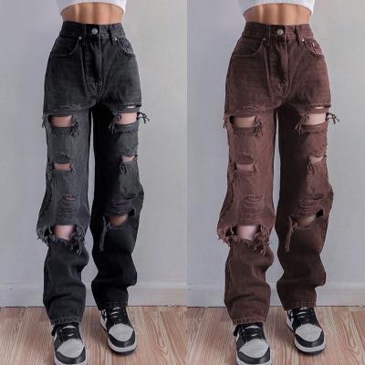 China QUICK DRY Straight Leg Women Loose Hip Long Pants Lifting High Waist Ripped Jeans for sale