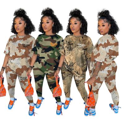 China QUICK DRY Women Clothing Camouflage Jogging Two Piece Set 2 Piece Print Tracksuits Long Pants T-shirts for sale