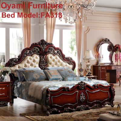 China European baroque rococo bedroom bed hand carved wooden romantic home bedroom furniture double bed for sale