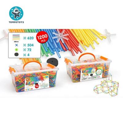 China 2021 Hot Selling Straw Constructor STEM Building Funny Educational Toys 1200 Pcs Colorful Interlocking Plastic STEM Toy Tempo Toys Amazone for sale