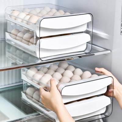 China Transparent Plastic Egg Holder 2-Layer Drawer Type Egg Fresh Storage Box with Handles zu verkaufen