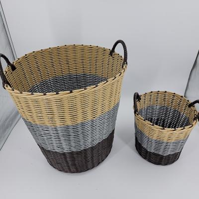 China Plastic rattan like woven dirty clothes basket laundry basket household hand basket round dirty clothes finishing bucket à venda