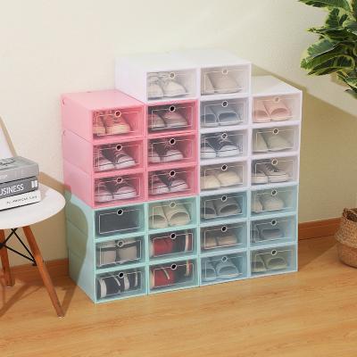 China Stackable Shoe Storage Box Foldable Clear Plastic Shoe Organizer Need to be Assembled (White) Te koop