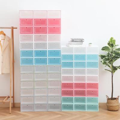 China Shoe storage box Stackable Shoe Box PP transparent plastic shoe box dustproof and moisture-proof flip drawer shoe box à venda