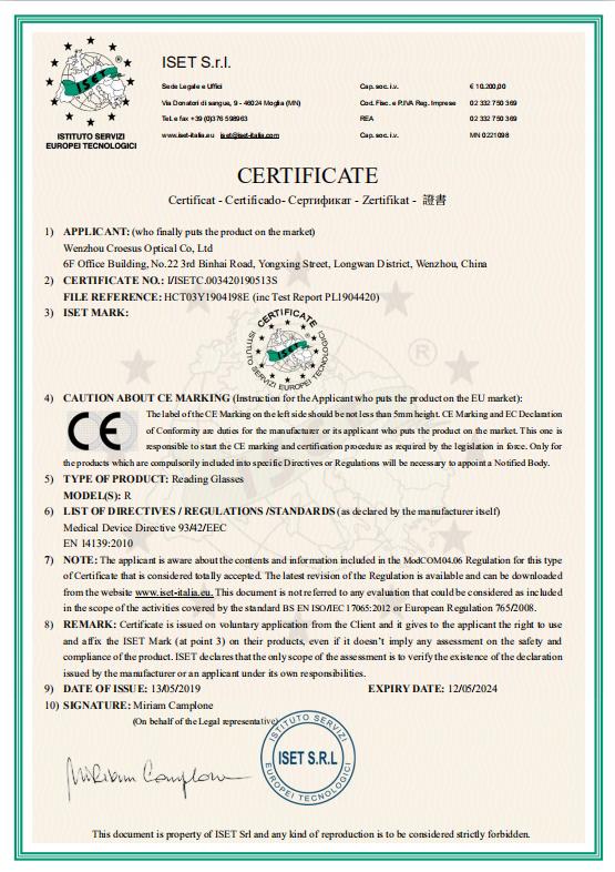 CE - Wenzhou Croesus Optical Co., Ltd.