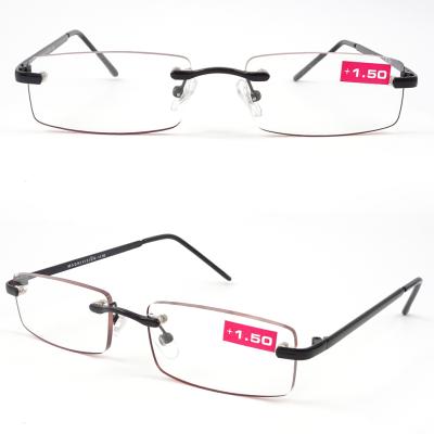 China 2021 Wholesale AC Men Unisex Women Slim Metal Frame Rimless Reading Glasses for sale