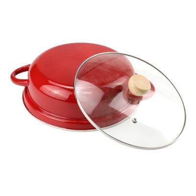 China Sustainable Factory Price 21cm  REd Enamel frying stewpot  for household Body Metal Customized Korea Style for sale