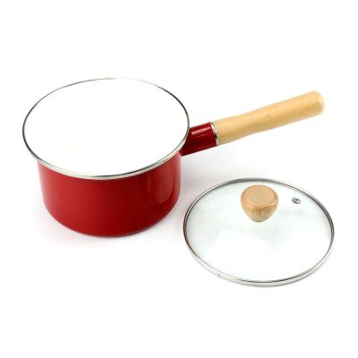 China Sustainable Popular Single Handle Enamel Pan Cookware Shallow Milk Pot enamel pan for sale