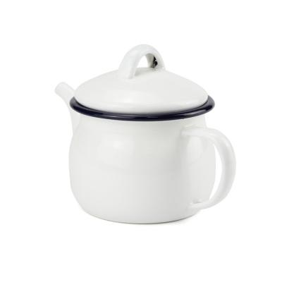 China Sustainable Top Quality Set White 0.6L Enamel Tea Kettle With Lid for sale