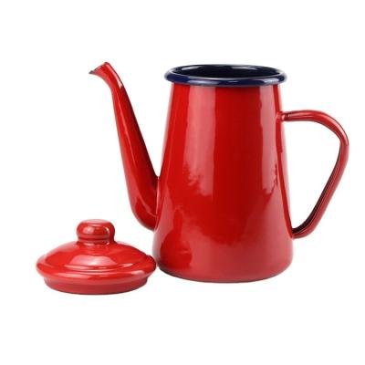 China New American Style Design Red Outdoor Enamel Coffee Pot Set With Lid for sale