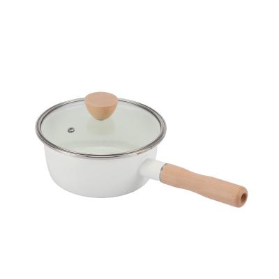 China Viable Single Handle Low Pot Price Single Handle Cooking Pot Food Soup Mini Enamel Saucepans for sale