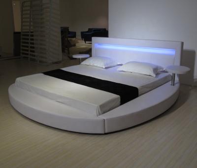 China Bedroom Use Soft Modern PU Leather Round Bed King Size Bed Round Lit With RGB Led Light for sale