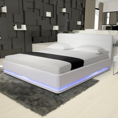 China With RGB Leg Light PU Bedroom Furniture Modern Leather Frame Beds RGB Led Light Beds for sale